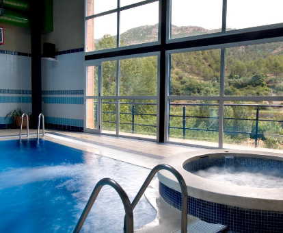 Foto de la piscina cubierta con bañera de hidromasaje